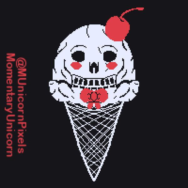 A vanilla icream cone with a skull face and a cherry on the right top side.